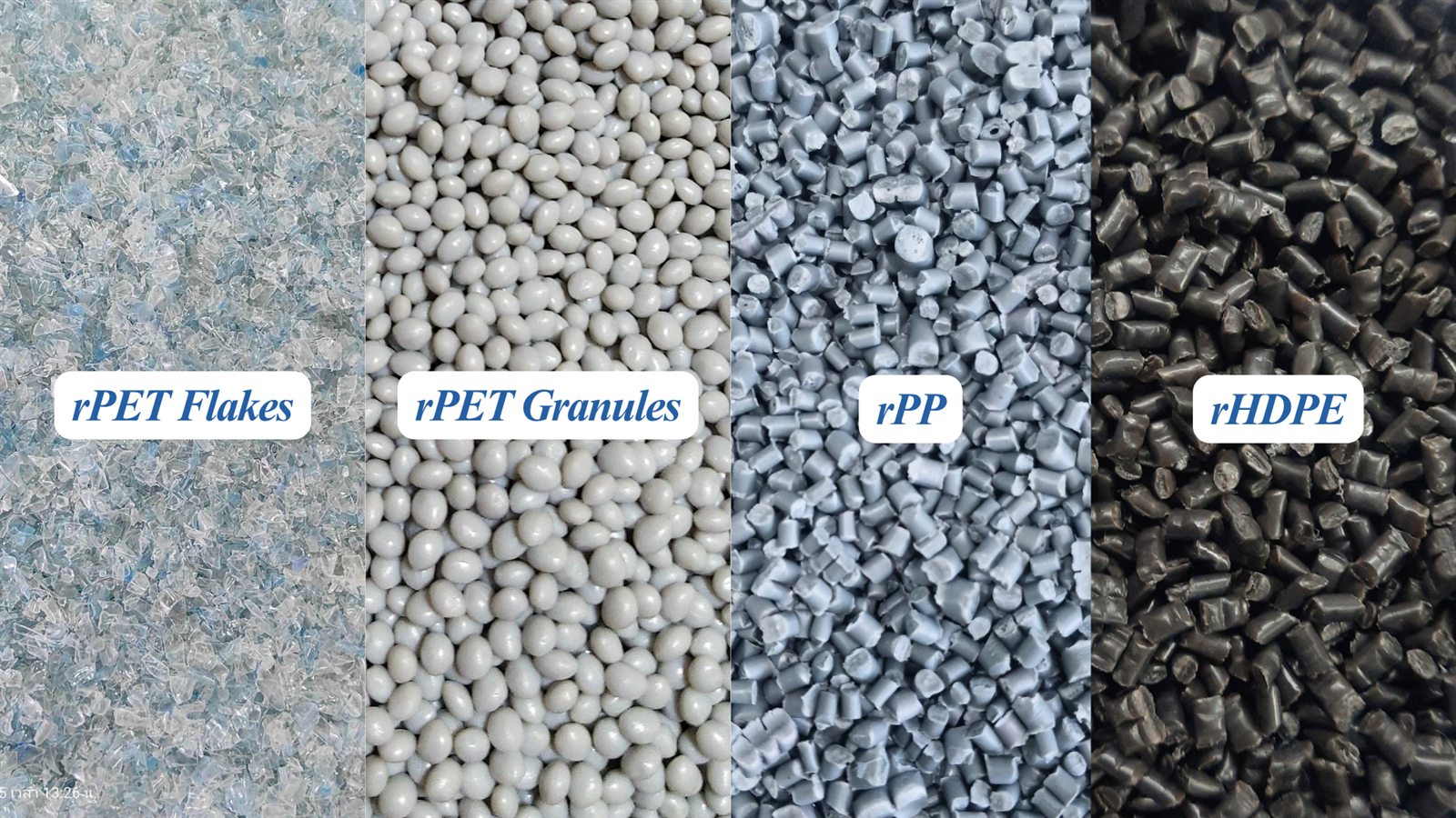 rPET flakes, rPET granules, rPP and rHDPE recycled material grades